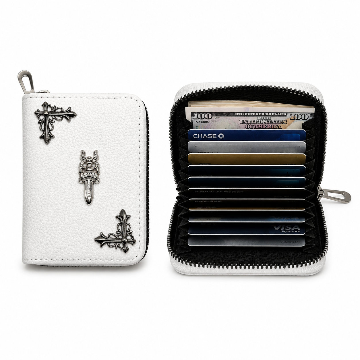 3 Pcs Premium Chrome Style Zipper Card Holder Wallet