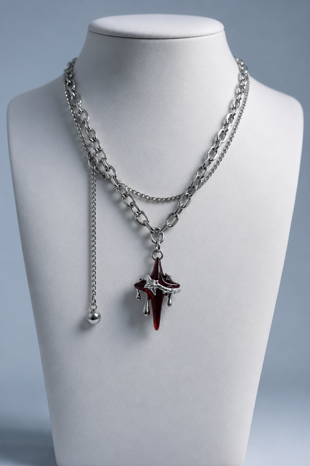 Crimson Drip Cross Layered Necklace