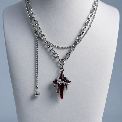 Crimson Drip Cross Layered Necklace