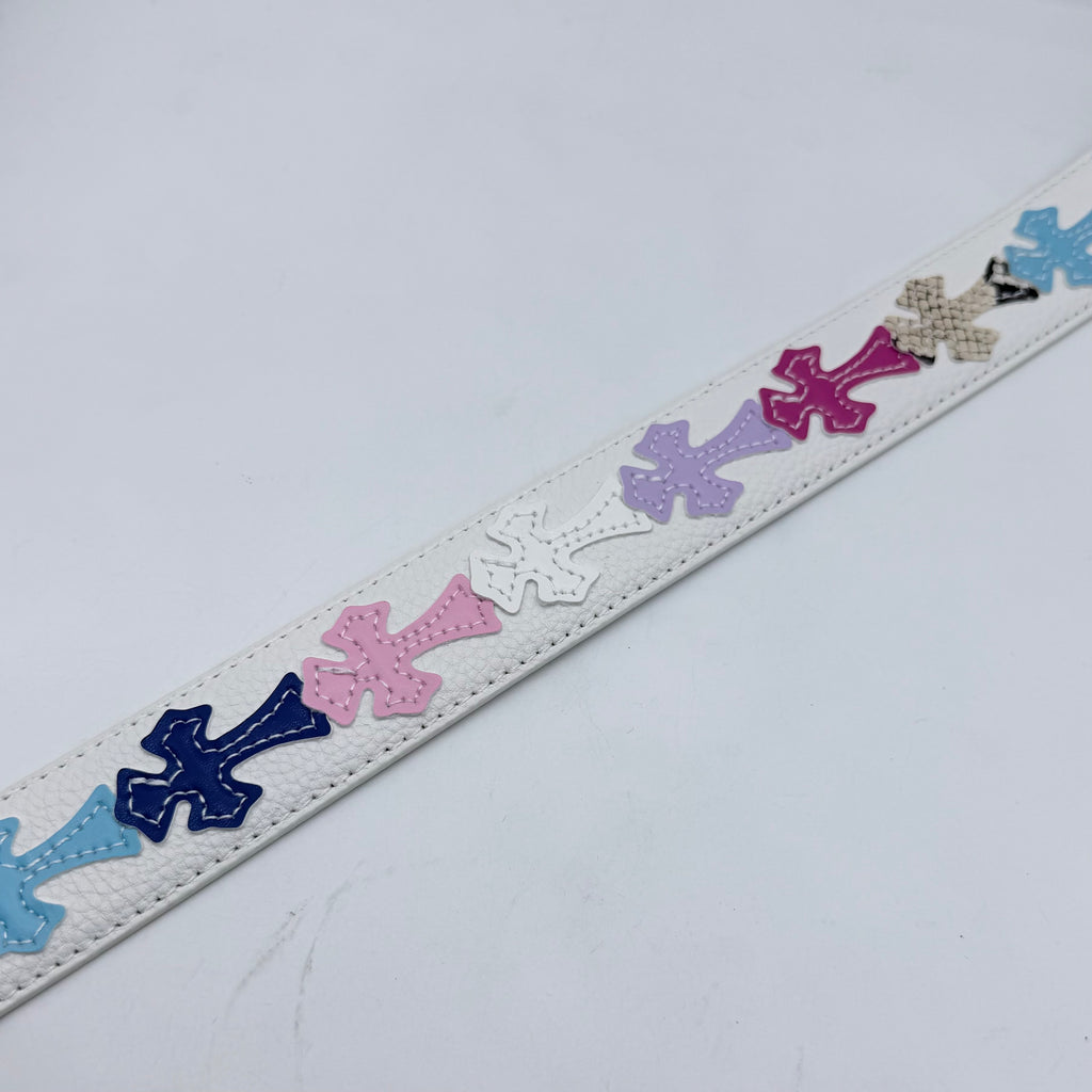 White Vintage Filigree Cross Buckle Belt