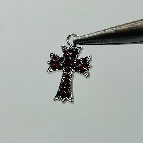 2 pcs Ch iced out maroon cross