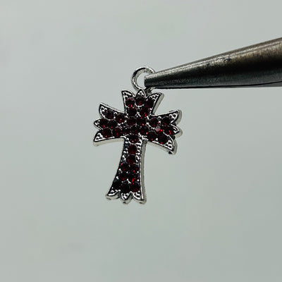 2 pcs Ch iced out maroon cross