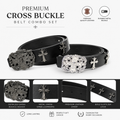 Vintage Gothic Leather Belt Combo – Black & Silver Cross Buckle Collection