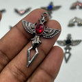 Black gothic wings Red stone cross pendant