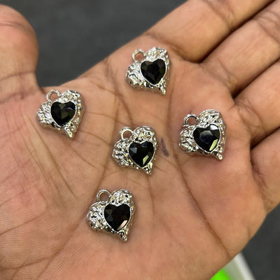 5 pcs black heart silver charms