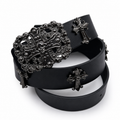 Premium Black Gothic Skull Cross Buckle Leather Belt for Men & Women