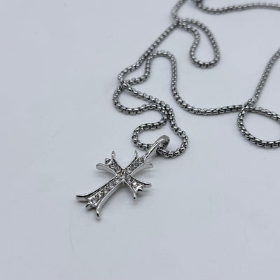 Iced Gothic Cross Pendant Necklace – Silver Crystal Cross Chain