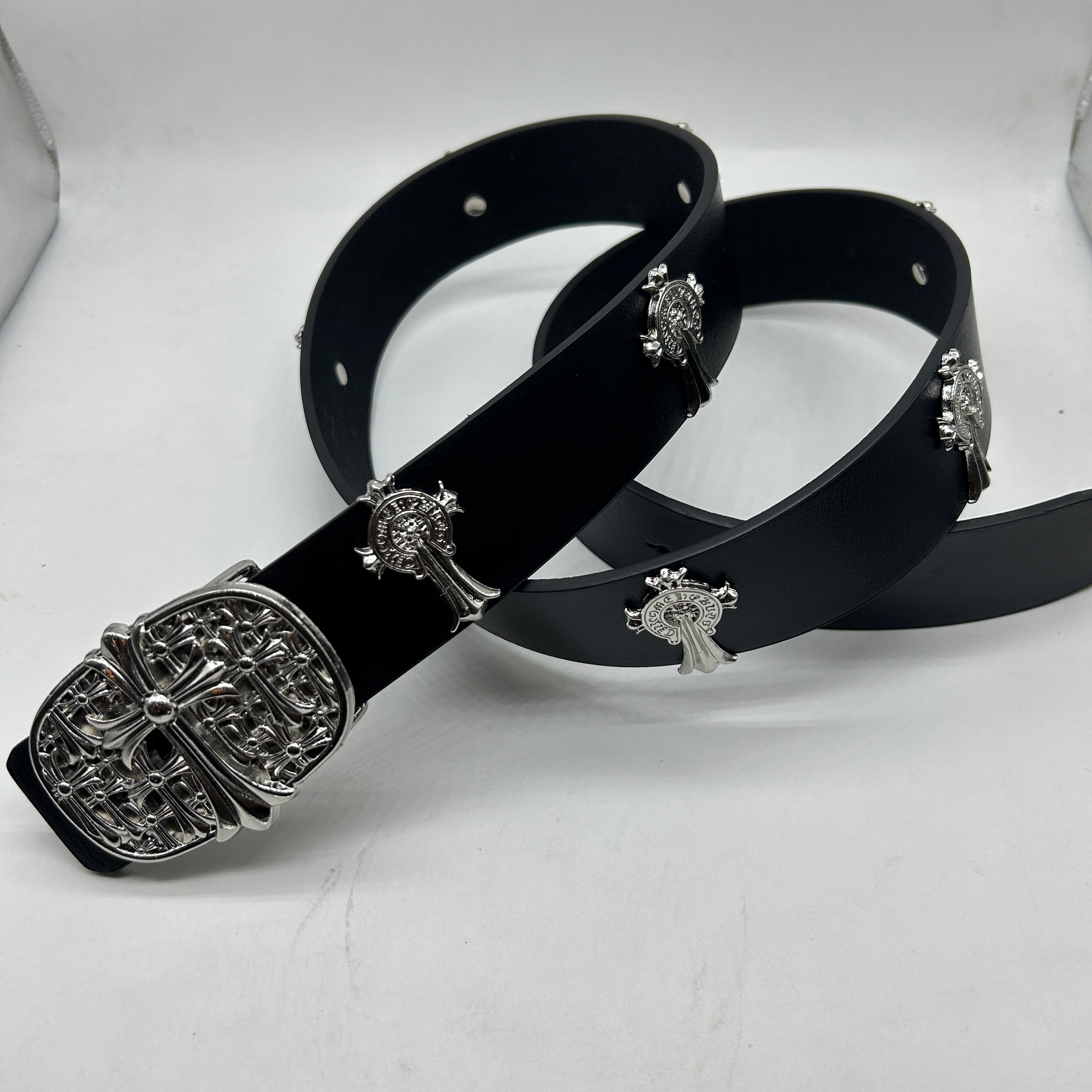 Ch Cross Silver Buckle Leather Belt - Premium Unisex