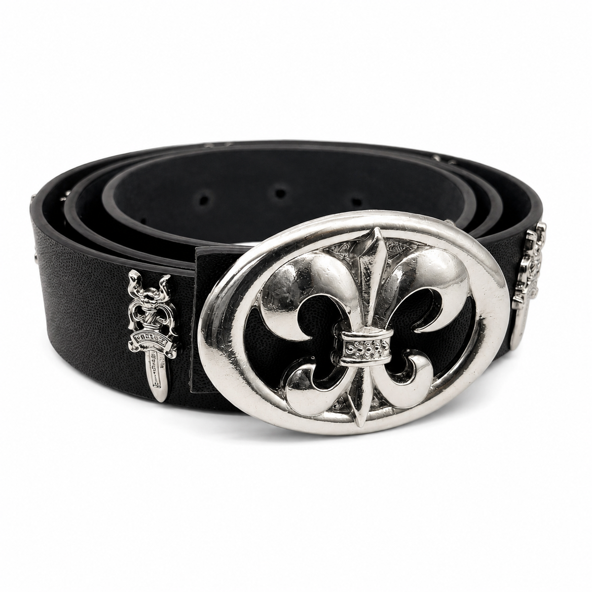 Silver - Classic Fleur Statement Belt 100% Pure Leather