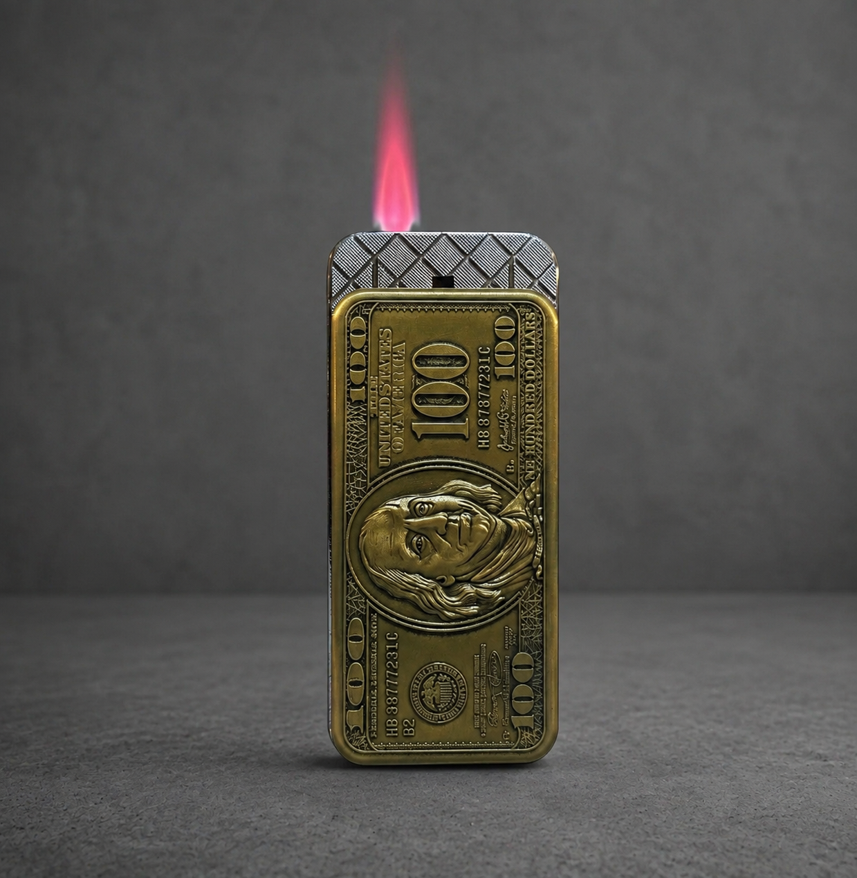 100 Dollar Bill Lighter – Gold Embossed Money Design Metal Flip Lighter