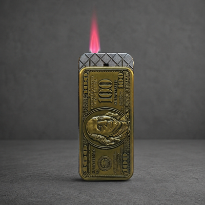 100 Dollar Bill Lighter – Gold Embossed Money Design Metal Flip Lighter