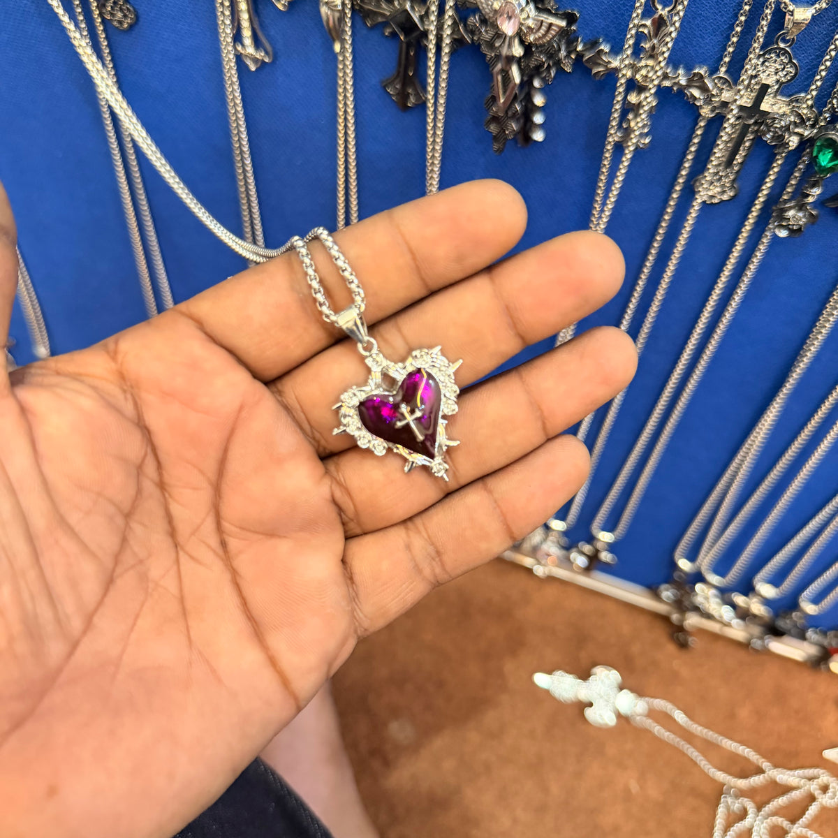 6 piece- purple heart pendant with chain