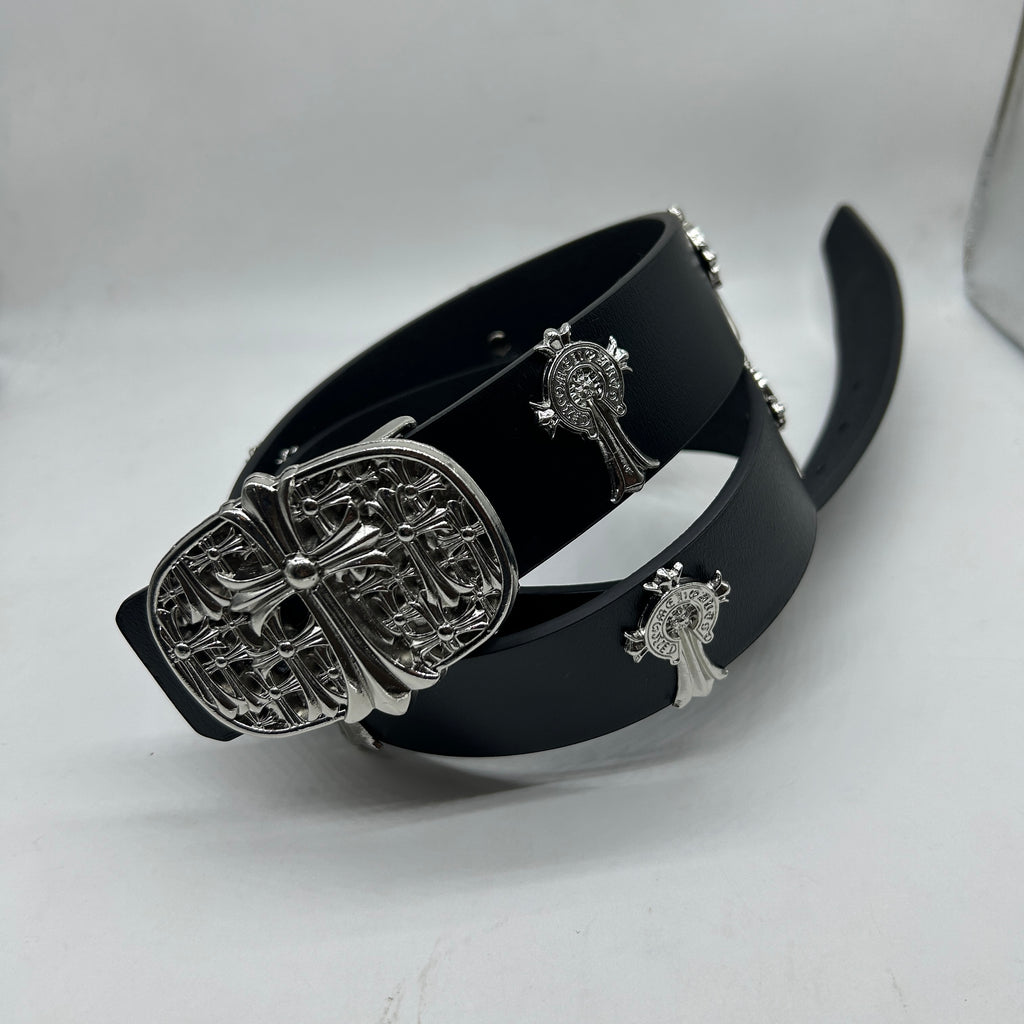 Ch Cross Silver Buckle Leather Belt - Premium Unisex