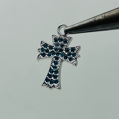 2 pcs Ch iced out blue cross