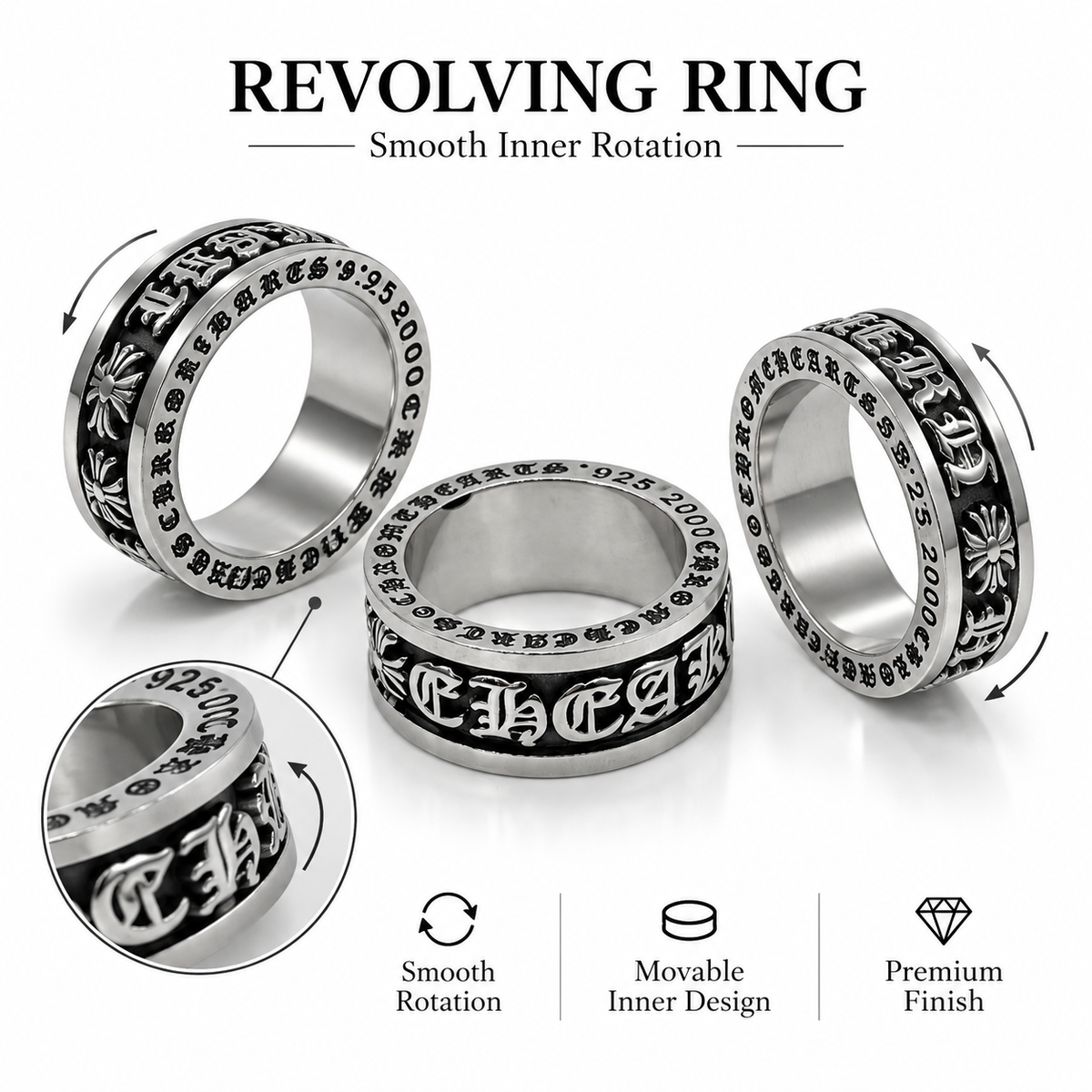 Revolving Ring – 360° Rotating Inner Band | Gothic Statement Ring | Premium Stainless Steel