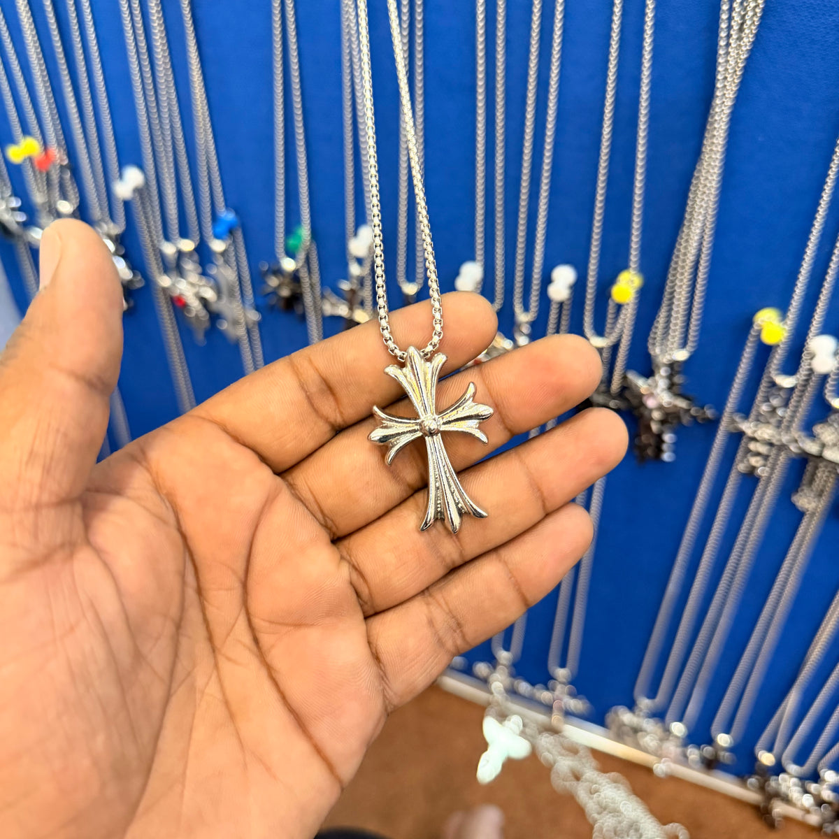 6 piece- silver cross m pendant with chain