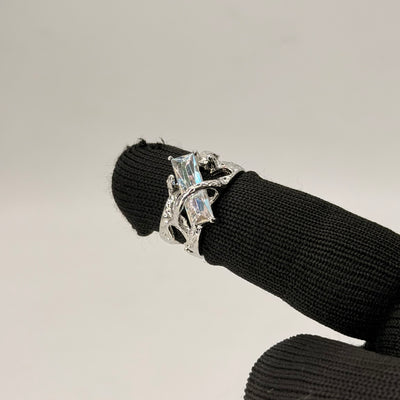 Gothic Holographic Crystal Bar Statement Ring – Silver Finish