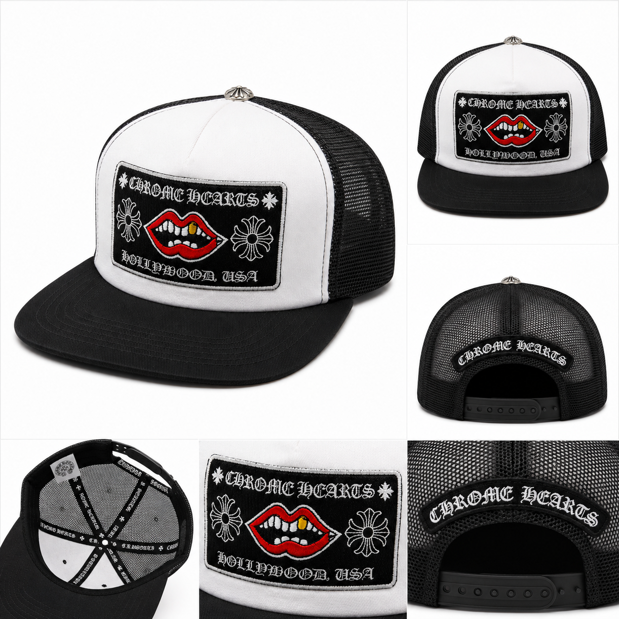Pack of 3 piece - Lips Patch Chrome Style Trucker Cap – Premium Black White Snapback