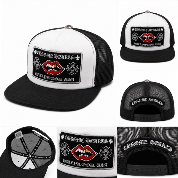 Pack of 3 piece - Lips Patch Chrome Style Trucker Cap – Premium Black White Snapback