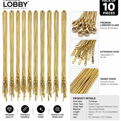Premium gold snake chain pack of 10