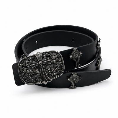 Ch Cross Black Buckle Leather Belt - Premium Unisex