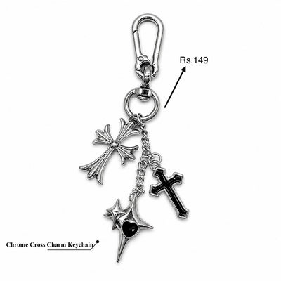 Chrome Gothic Cross Charm Keychain