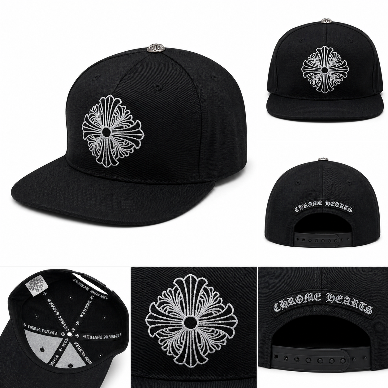 Pack of 3 piece Black Cross Embroidery Flat Brim Snapback – Luxury Streetwear Cap