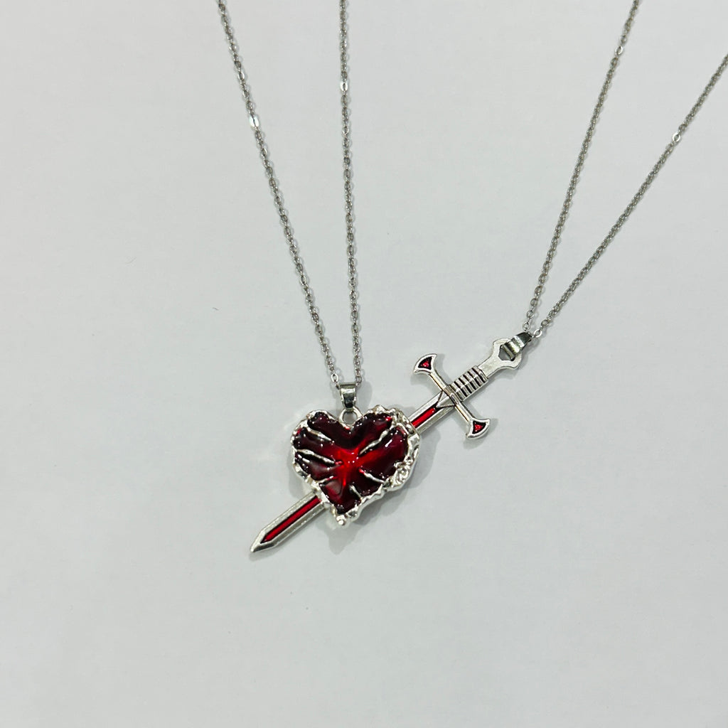 Crimson Heart & Sword Pendant Set