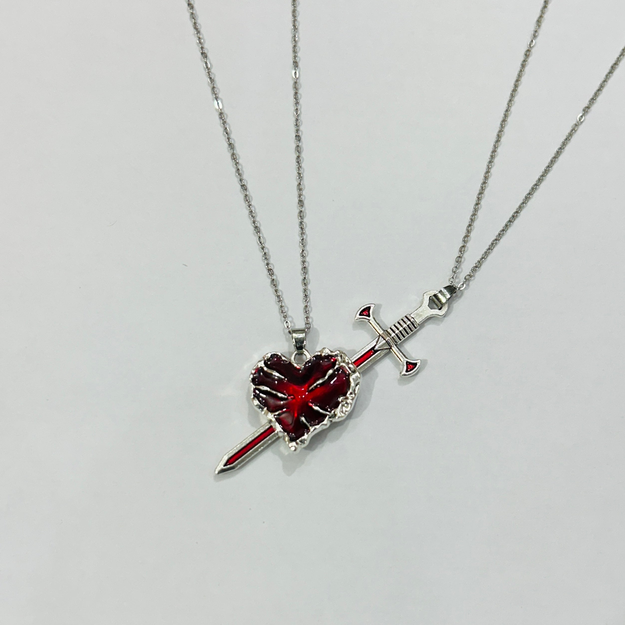 Crimson Heart & Sword Pendant Set