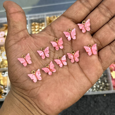 pink butterfly charms 10 pcs