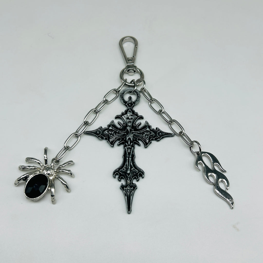 cross / spider / flame key chain