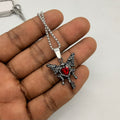 Gothic Angel Wing Heart Key Red Crystal Pendant Necklace with Stainless Steel Chain | Vintage Punk Jewelry