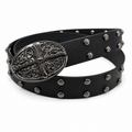 Black - Gothic Floral Studded Belt 100% Pure Leather