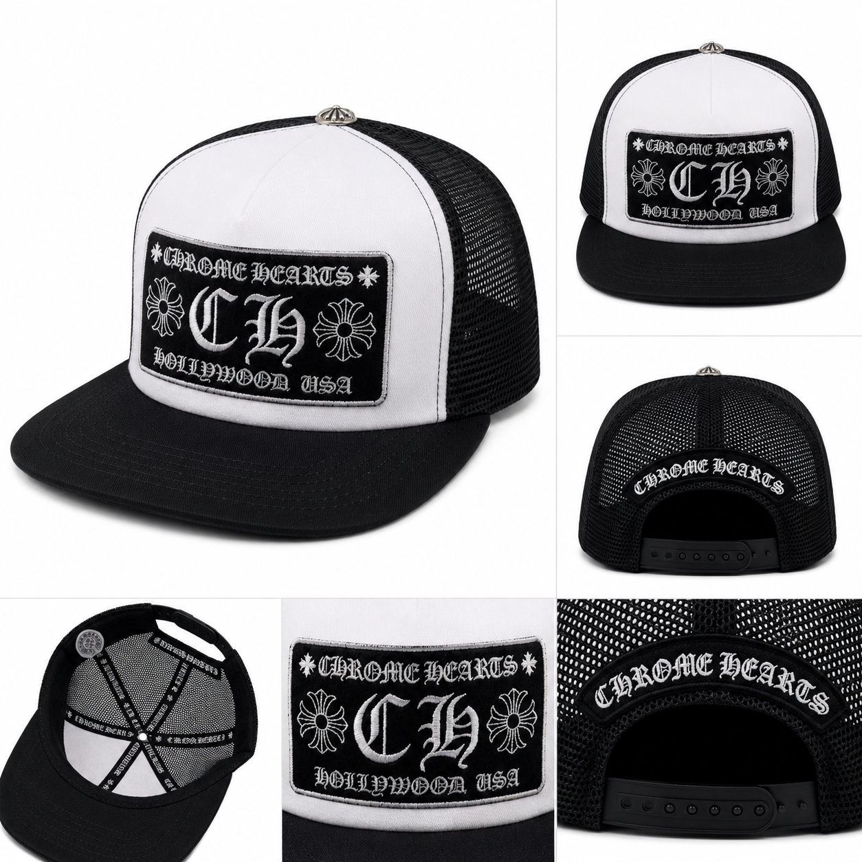 Pack of 3 Piece – Black White CH Patch Trucker Caps | Hollywood USA Streetwear Combo