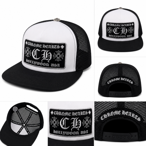 Pack of 3 Piece – Black White CH Patch Trucker Caps | Hollywood USA Streetwear Combo
