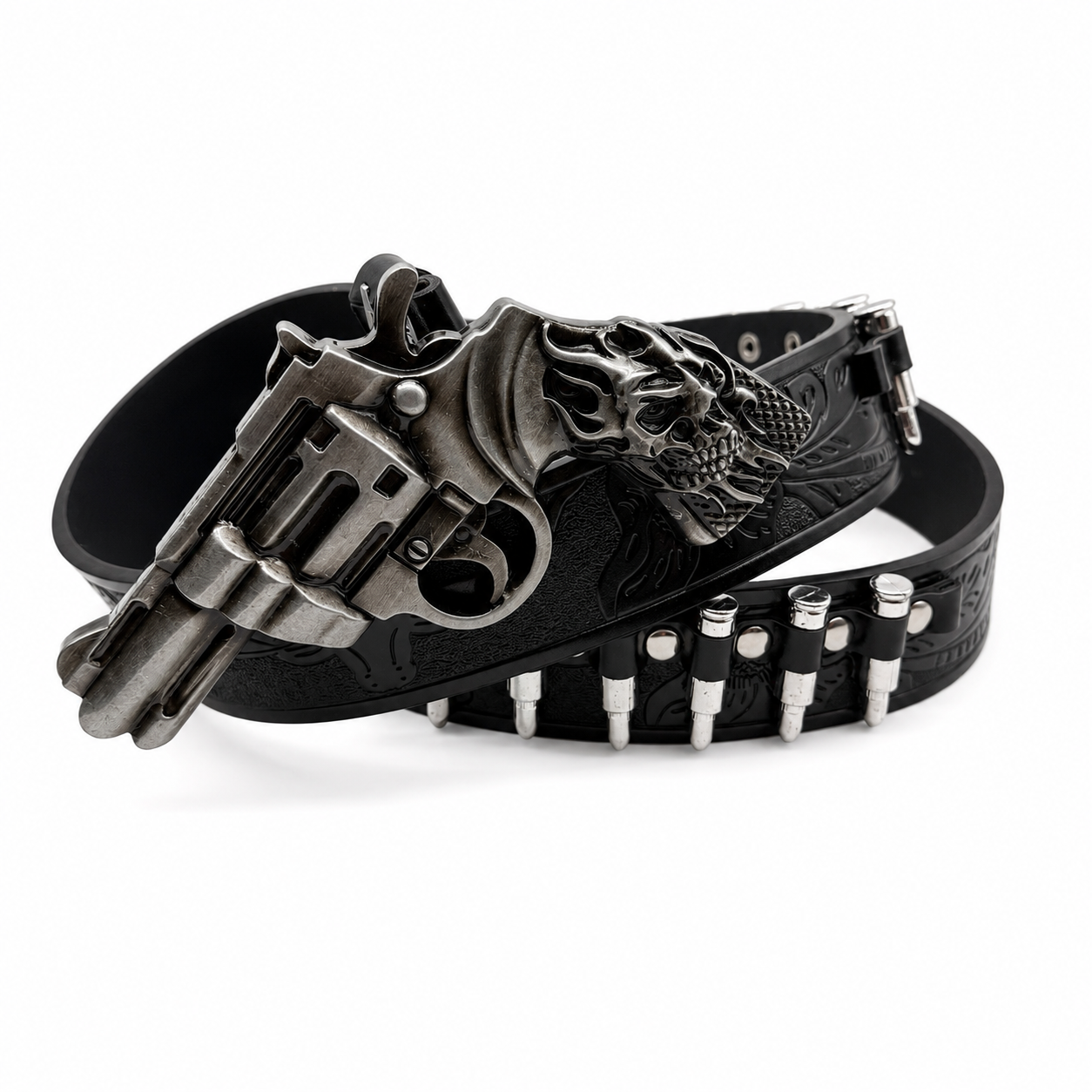 Death Grip Skeleton Hand Skull Buckle Bullet Belt – Gothic Black