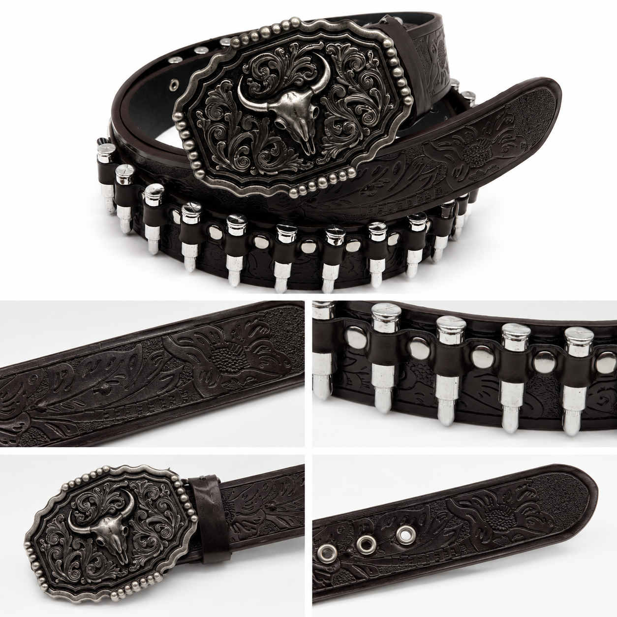Rogue Pirate Skull Buckle Bullet Belt – Black Edition