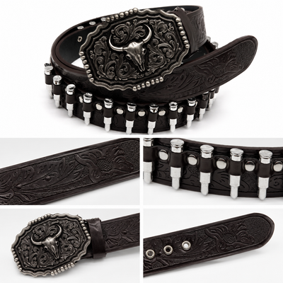 Rogue Pirate Skull Buckle Bullet Belt – Black Edition