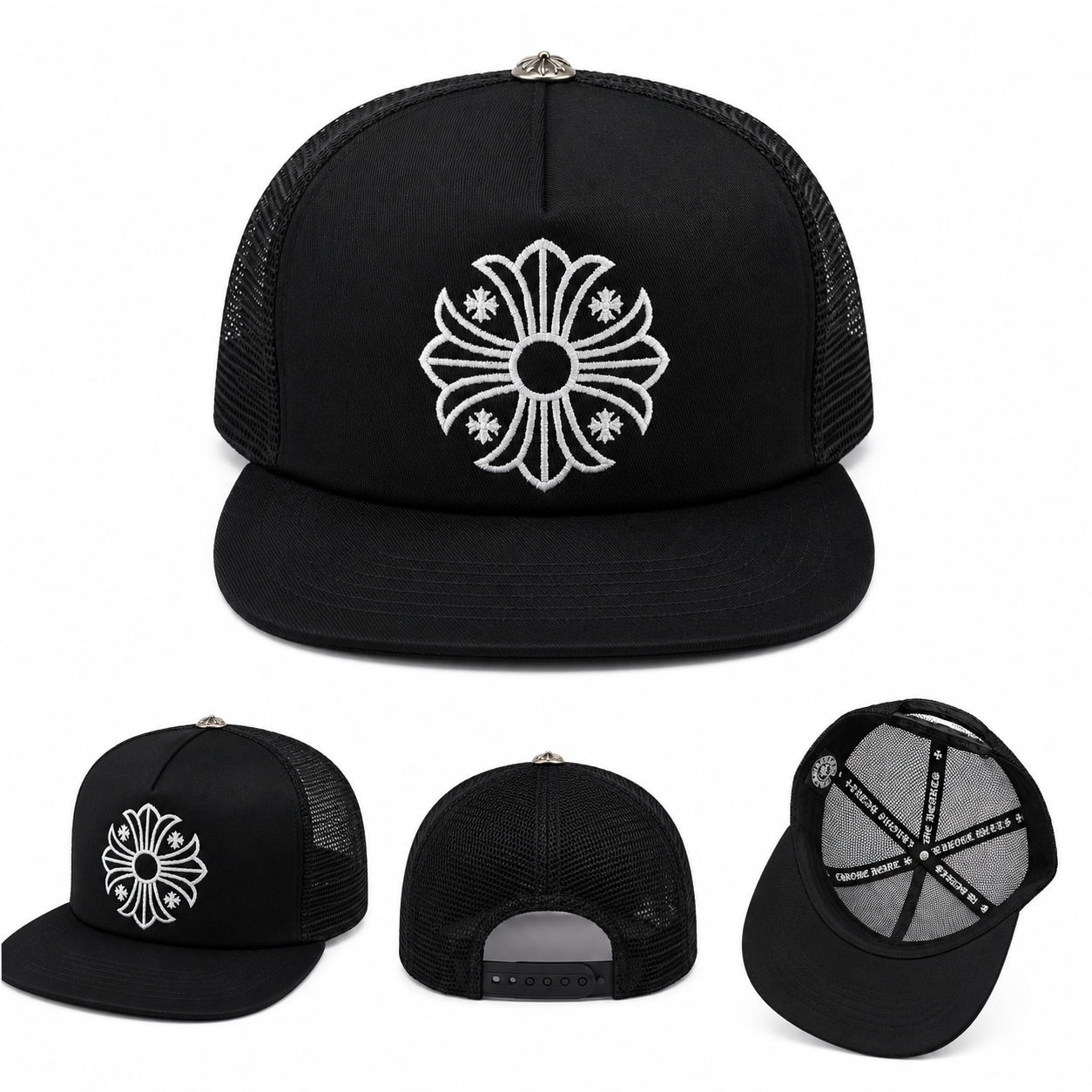 Pack of 3 Piece – Black White Cross Logo Caps | Luxury Flat Brim Streetwear Combo