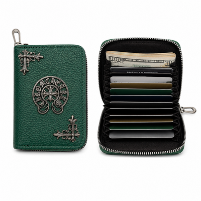 Premium Multi-Card Holder Wallet with Zip Closure – Emerald Green