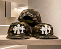 Camo Trucker Snapback Cap with White Cross Embroidery | Premium Streetwear Adjustable Hat