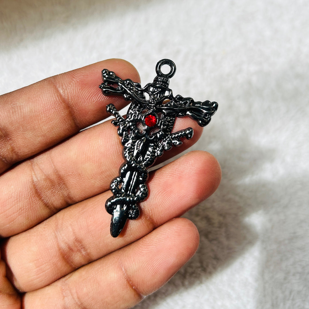 Black Dragon cross red stone