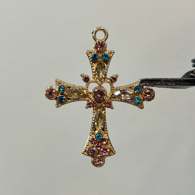 Gold viral cross pink blue zircon