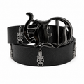 Black - Fleur Shield Buckle Belt 100% Pure Leather