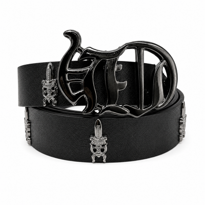 Black - Fleur Shield Buckle Belt 100% Pure Leather