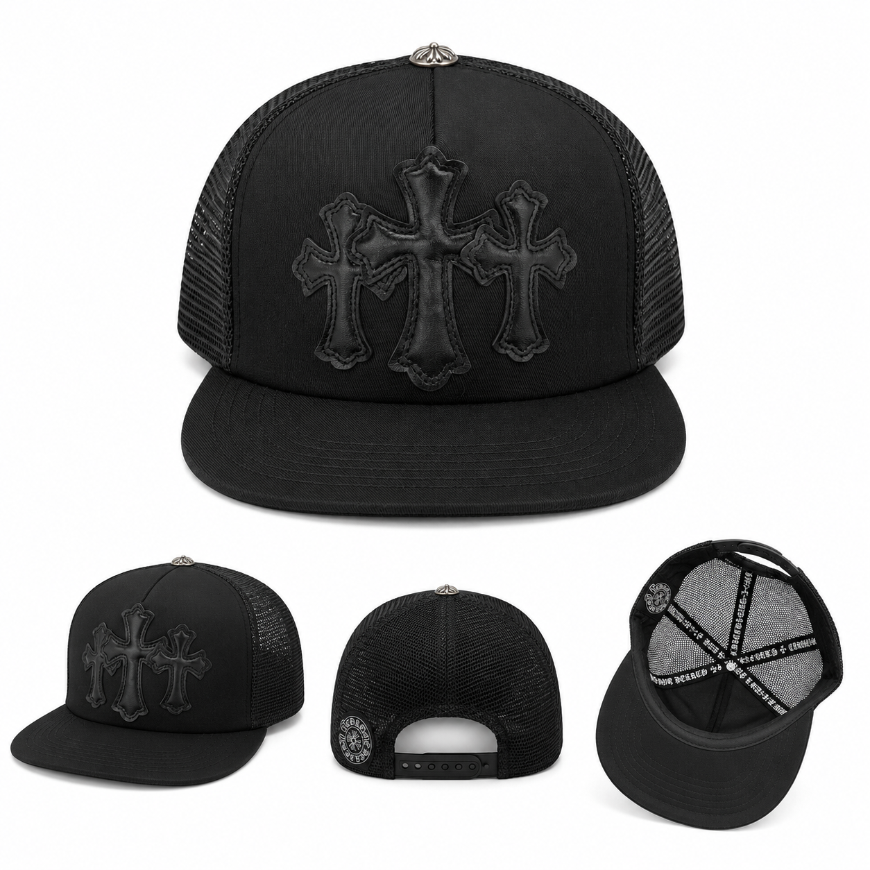 Pack of 3 Piece – Triple Black Cross Trucker Caps | Luxury Streetwear Snapback Collection
