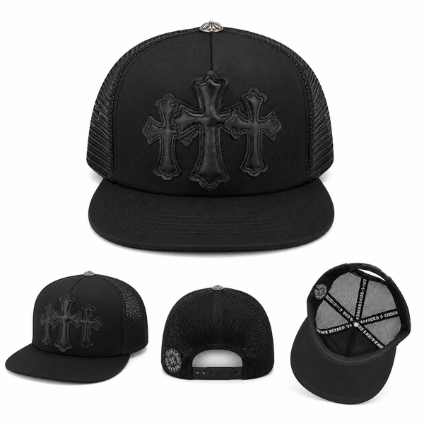 Pack of 3 Piece – Triple Black Cross Trucker Caps | Luxury Streetwear Snapback Collection