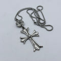 Vintage Chrome Cross Pendant Necklace – Silver Gothic Cross Chain