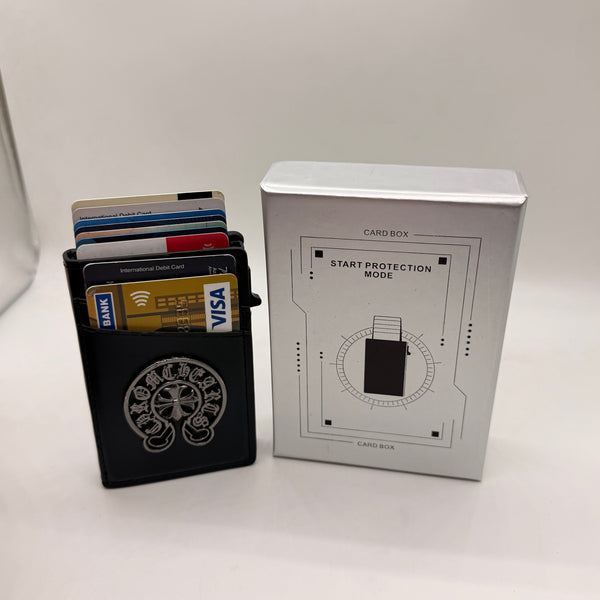 CH Chrome RFID Pop-Up Card Holder Wallet | Slim Metal Card Wallet with Leather Cover