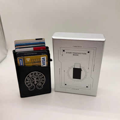 CH Chrome RFID Pop-Up Card Holder Wallet | Slim Metal Card Wallet with Leather Cover